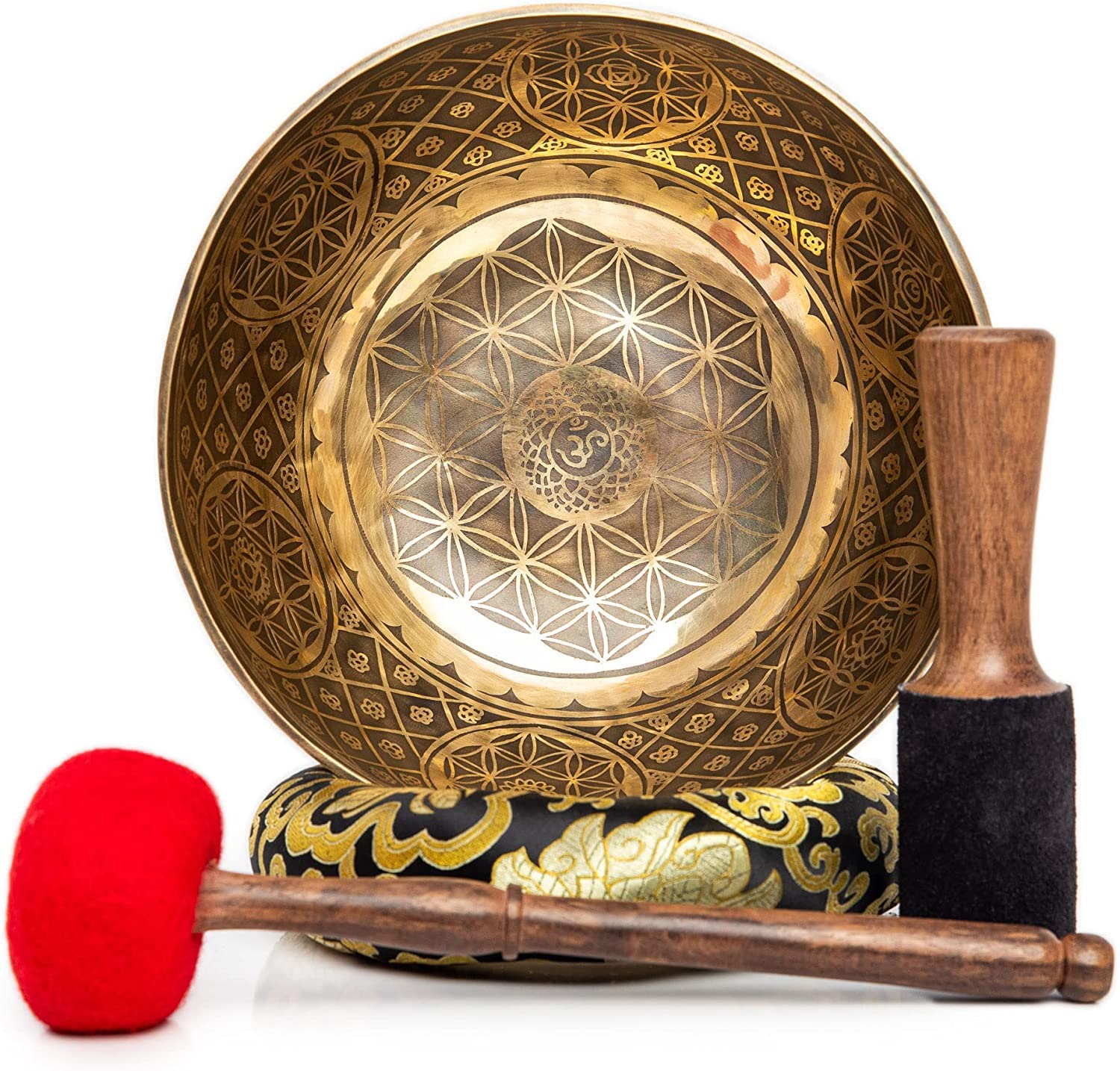 Large Tibetan Singing Bowl Set - 9.5" Master Healing Grade For Sound Bath Chakra 7 Metal Meditation Yoga By Himalayan Bazaar