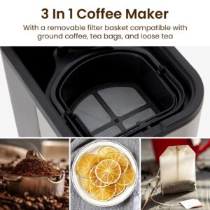 Iced Coffee and Tea Maker with Reusable Filter Basket, 2.5QT Pitcher, Iced Tea Coffee Machine , Tea Makers for Iced Tea, Lattes, Lemonade and Flavored Water, Adjustable Brew Strength, Black and Silver