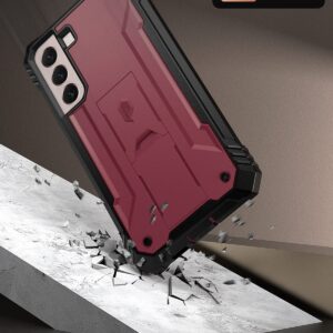 Poetic Revolution Case for Samsung Galaxy S22 5G 6.1 inch, Built-in Screen Protector Work with Fingerprint ID, Full Body Rugged Shockproof Protective Cover Case with Kickstand, Maroon Red