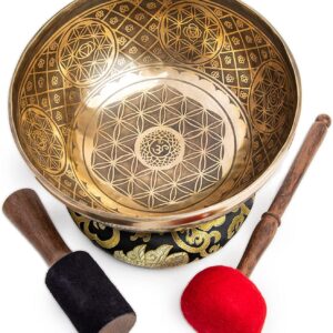 Large Tibetan Singing Bowl Set - 9.5" Master Healing Grade For Sound Bath Chakra 7 Metal Meditation Yoga By Himalayan Bazaar