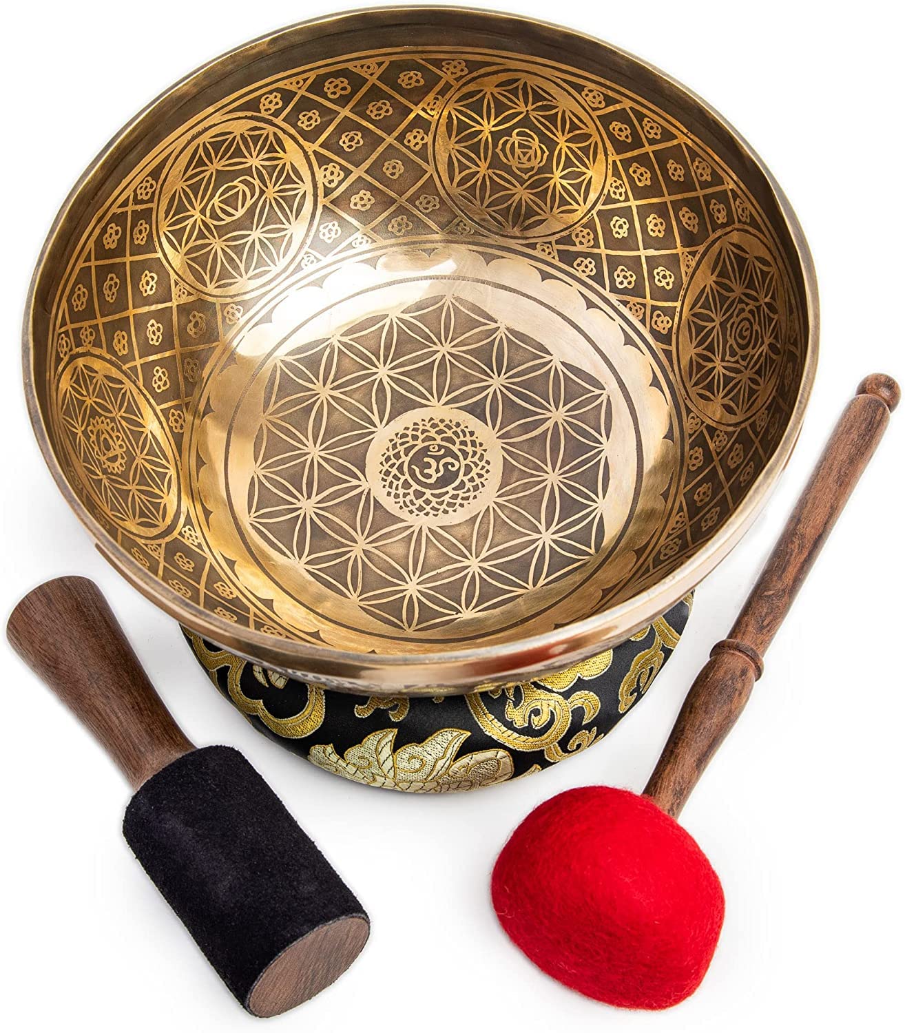 Large Tibetan Singing Bowl Set - 9.5" Master Healing Grade For Sound Bath Chakra 7 Metal Meditation Yoga By Himalayan Bazaar