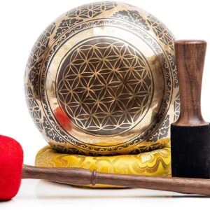 Large Tibetan Singing Bowl Set - 8.5" Master Healing Grade For Sound Bath Chakra 7 Metal Meditation Yoga By Himalayan Bazaar