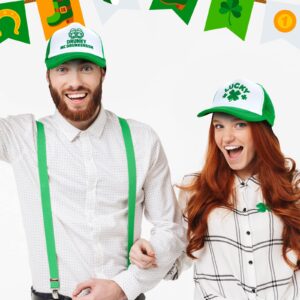 St. Patrick's Day Trucker Hat 2 Pieces Irish Green Mesh Cap Shamrock Hat Saint Patrick's Day Accessories Four-Leaf Clover Baseball Cap