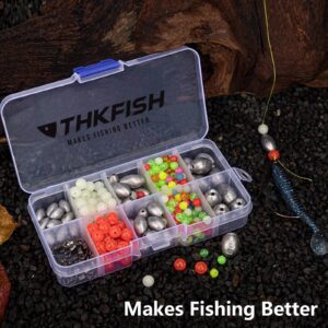 THKFISH Texas and Carolina Fishing Rig Bass Fishing Bullet-Weights for Fishing Sinkers Hooks Rolling Barrel Fishing Swivels Beads Rings Fishing Tackle Kit B2-339pcs