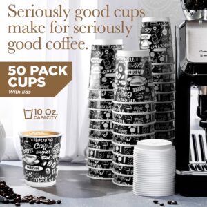 Shop Square 10 Oz Disposable Hot Coffee Cups With Lids - (50 Pack), Heavy Duty Insulated Hot Beverage Paper To Go Coffee Cups For Tea, Hot Chocolate and More- No Sleeve Needed