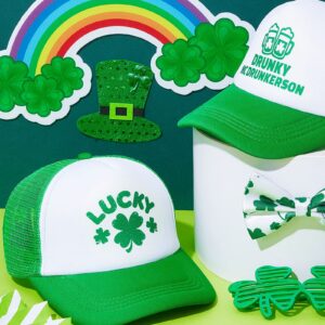 St. Patrick's Day Trucker Hat 2 Pieces Irish Green Mesh Cap Shamrock Hat Saint Patrick's Day Accessories Four-Leaf Clover Baseball Cap