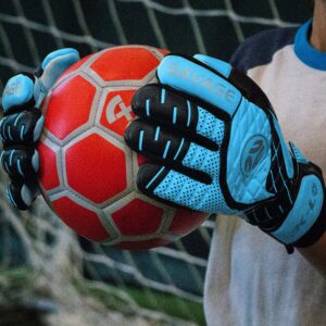 K-LO Goalkeeper Gloves: Savage Rise Soccer Goalie Gloves - Blue Size 8 (Unisex, Youth, Kids & Adult) - Fingersaves for Protection | Strong Grip Palm