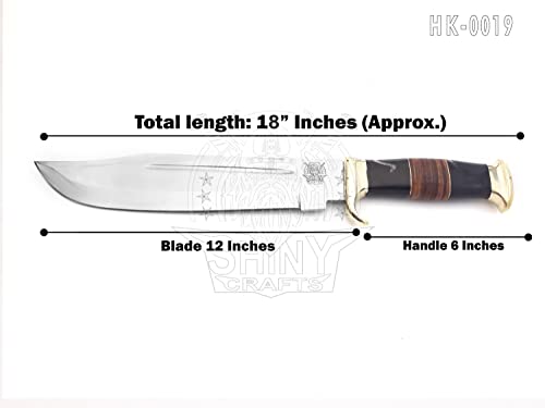 SHINY CRAFTS Hunting Knives 18 Inch Mirror Polished D2 Stainless Steel Crocodile Dundee Knife - Razor Sharp Custom Bowie Knife For Men, Outdoor, Hunting Knife (Steel-HK-19)