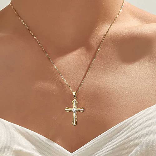 SE7EN Cross Necklace for Women - 14K Gold Plated Dainty Necklace Cross Pendant with Diamonds, Vintage Gold Necklaces for Women & Men Trendy Gift