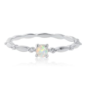 Meissa Sterling Silver Opal Ring for Women White Fire Opal October Birthstone Dainty Minimalist Stackable Ring Gold Promise Ring (Silver, 7.75)