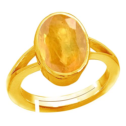 7.10 Carat Certified Unheated Untreatet AAA++ Quality Natural Gold Plated and Yellow Sapphire Astrological Ring for Unisex