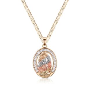 barzel 18k gold plated three-tone crystal mother mary pendant necklace (24")