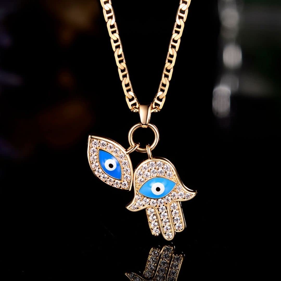 Barzel 18K Gold Plated Crystal Evil Eye Hamsa Pendant Necklace for Women (20")