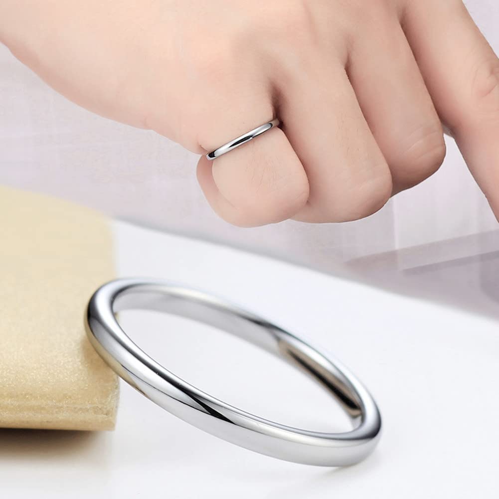 LUCKYPADS Silver Stackable Rings for Women 6 Pcs 2mm Stainless Steel Adjustable Knuckle Rings Thin Minimalist Stacking Midi Rings Set for Teen Girls Men Size 5 6 7 8 9 10