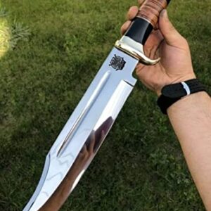 SHINY CRAFTS Hunting Knives 18 Inch Mirror Polished D2 Stainless Steel Crocodile Dundee Knife - Razor Sharp Custom Bowie Knife For Men, Outdoor, Hunting Knife (Steel-HK-19)