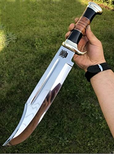 SHINY CRAFTS Hunting Knives 18 Inch Mirror Polished D2 Stainless Steel Crocodile Dundee Knife - Razor Sharp Custom Bowie Knife For Men, Outdoor, Hunting Knife (Steel-HK-19)