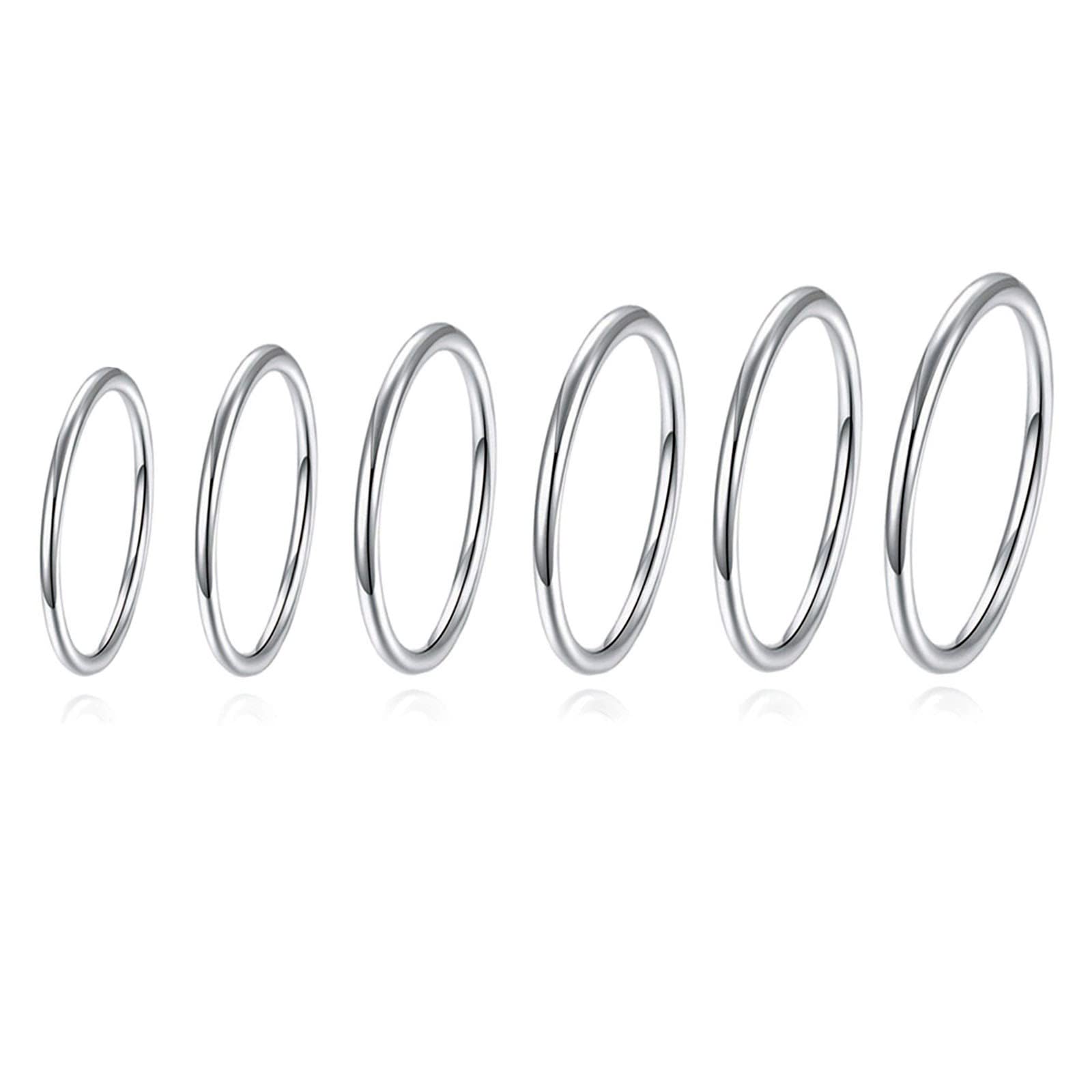 LUCKYPADS Silver Stackable Rings for Women 6 Pcs 2mm Stainless Steel Adjustable Knuckle Rings Thin Minimalist Stacking Midi Rings Set for Teen Girls Men Size 5 6 7 8 9 10