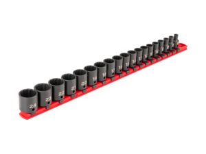 tekton 3/8 inch drive 12-point impact socket set with rail, 19-piece (6-24 mm) | sid91114