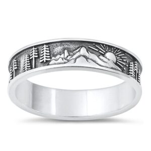 closeoutwarehouse 925 sterling silver trees mountains and sun ring size 8