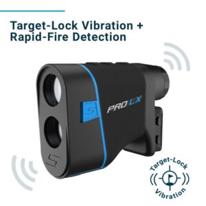 Shot Scope PRO LX+ Laser Rangefinder with Shot Tracking (Blue) - F/M/B Green and Hazard Distances - 100+ Statistics Including Strokes Gained - Adaptive Slope Technology - Red and Black Dual Optics