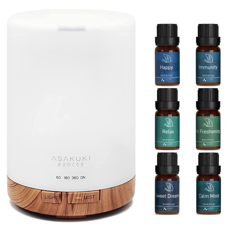 ASAKUKI 300ml Essential Oil Diffuser Set, Aroma Dffuser and Essential Oil Blends