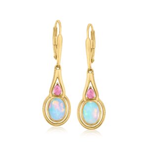 Ross-Simons Ethiopian Opal and .30 ct. t.w. Pink Tourmaline Drop Earrings in 18kt Gold Over Sterling