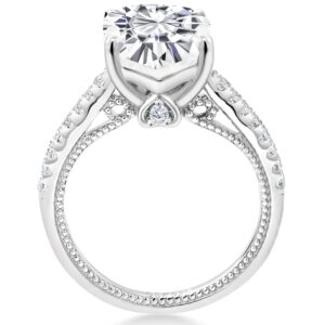 Gem Stone King 925 Sterling Silver White Created Sapphire and White Moissanite Engagement Ring For Women (5.27 Cttw, Available In Size 5, 6, 7, 8, 9)