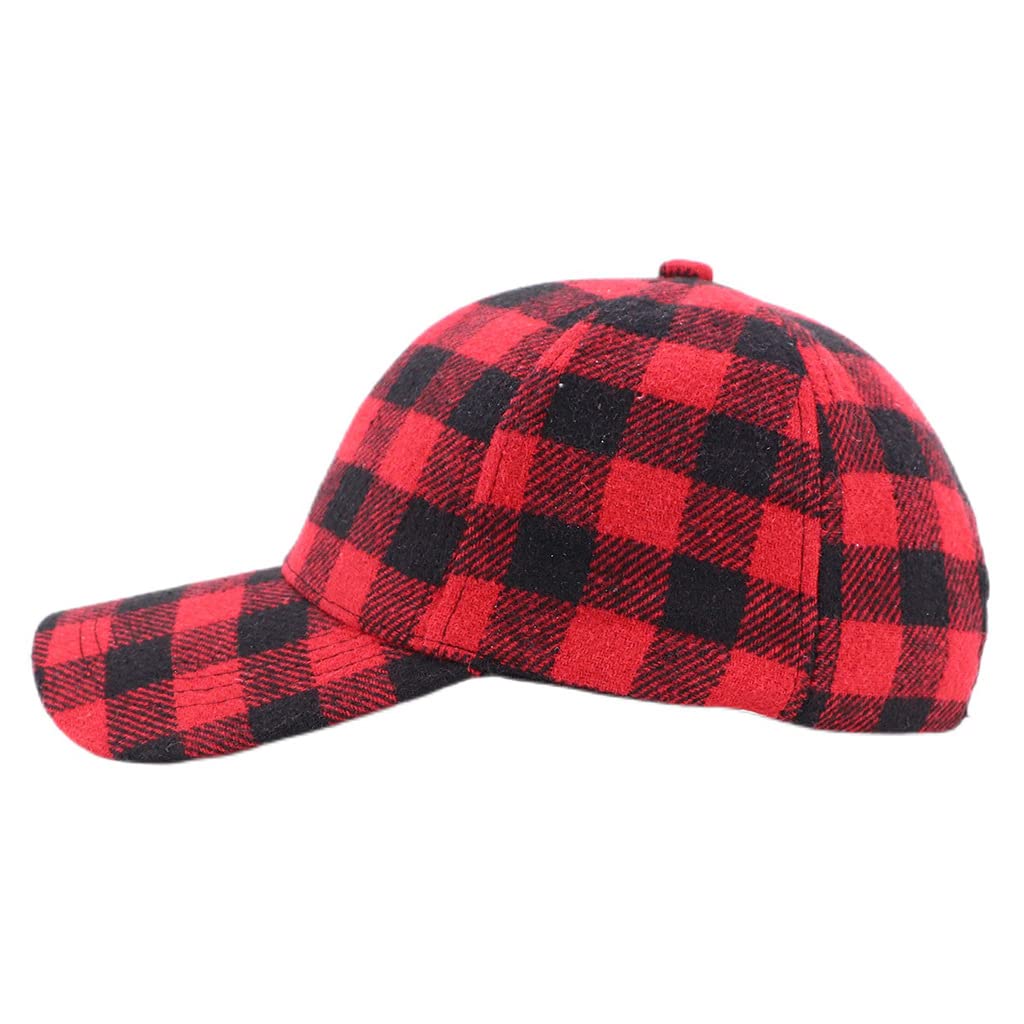 Unisex Buffalo-Plaid Baseball-Hat Red-Black-Check Ball-Cap for Women Men (Medium, Red-Black Plaid)