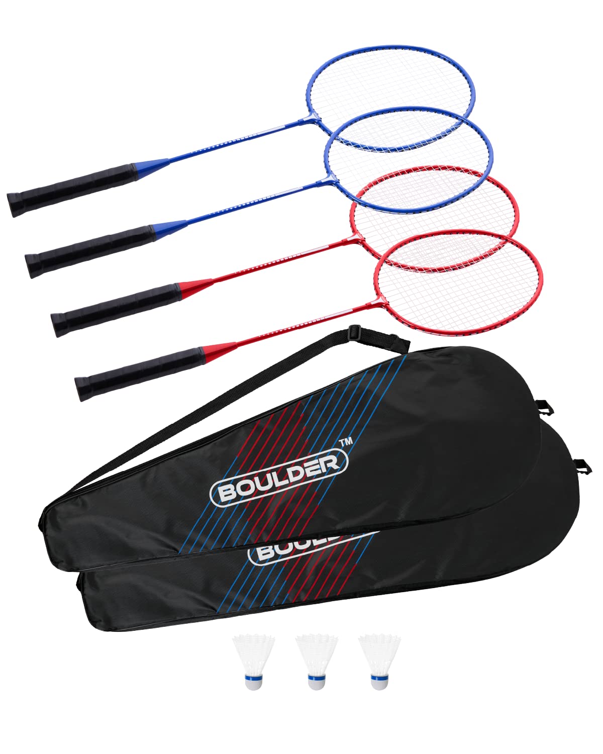 Boulder Sports Badminton Racket Set - Lightweight Badminton Rackets with 3 Shuttlecocks and Racquet Case - Badminton Set for Backyard or Outdoor Games