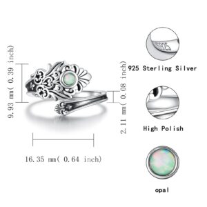 APOTIE Sterling Silver Opal Spoon Ring - Victorian Vintage Flower Thumb for Women (White Opal)