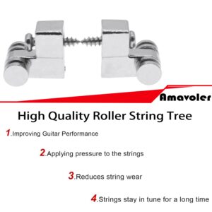 Amavoler Set of 2 Guitar Roller String Tree Roller String Guides Retainer for Electric Guitars Strat Stratocaster Tele Telecaster (Chrome)