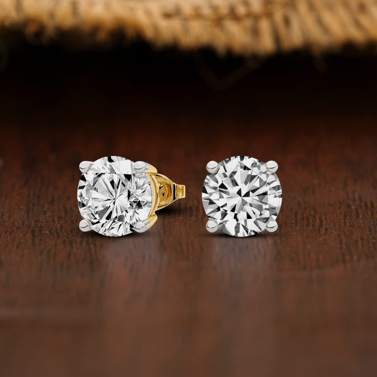 IGI Certified 3 Carat Round Shape Solitaire Lab Diamond Stud Earrings 4 Prong | F-G Color, VS1-VS2 Clarity | 14K Yellow Gold | Friendly Diamonds Earrings