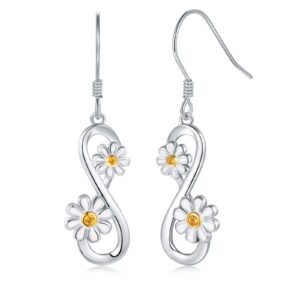 silver infinity daisy drop earrings - s925 sterling silver delicate infinity sign daisy jewelry dangle earrings for women, christmas gifts infinity symbol white daisy flowers drop earring for girls