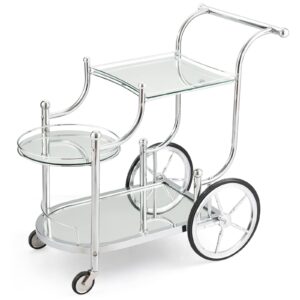 costway glass rolling bar cart, rolling serving cart with 3-tier shelf, directional wheels & universal wheels, mobile wine tea serving cart for hotel, club & home