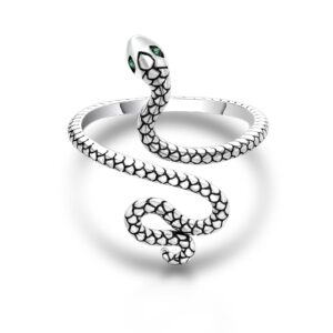 qings snake ring sterling silver - cute adjustable wrap open thumb rings vintage animal snake cz ring stackable finger band jewelry gifts for women friends