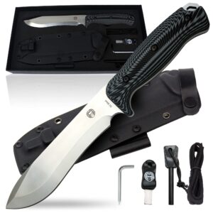 D2 Damascus Steel Survival Knife Gift Set and Large D2 Damascus Steel Hunting Knife Bundle