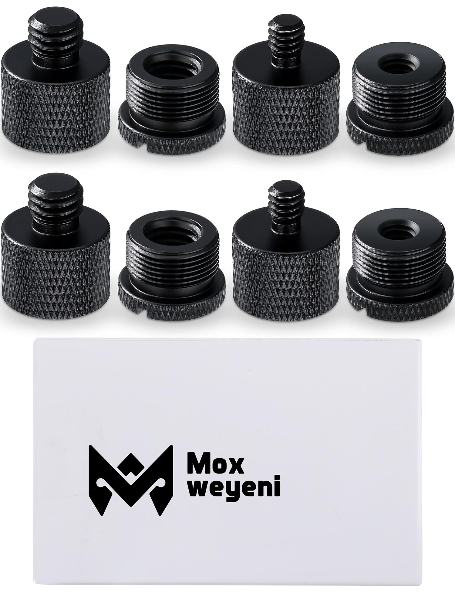 Moxweyeni 8 Pcs Mic Stand Adapter 5/8 Female to 3/8 Male, 3/8 Female to 5/8 Male, 5/8 Female to 1/4 Male and 1/4 Female to 5/8 Male Screw Thread Adapter Mic Thread Adapter Set for Microphone(Black)