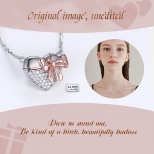 Bolelis 925 Sterling Silver Be Kind of a B Necklace - Heart Sunflower Locket Pendant with Hidden Message, Sorority Sister Jewelry for Confident Women and Couples (Rose Heart)