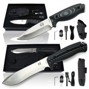 D2 Damascus Steel Survival Knife Gift Set and Large D2 Damascus Steel Hunting Knife Bundle