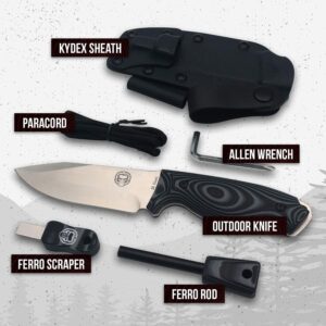 D2 Damascus Steel Survival Knife Gift Set and Large 1095 High Carbon Steel Hunting Knife Bundle