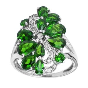 CARILLON Cluster Style 4.39 Ctw Chrome Diopside 925 Sterling Silver Women Christmas Ring (Sterling Silver, 10.5)