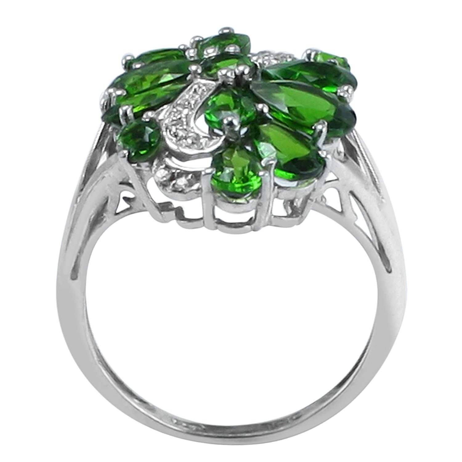 CARILLON Cluster Style 4.39 Ctw Chrome Diopside 925 Sterling Silver Women Christmas Ring (Sterling Silver, 10.5)