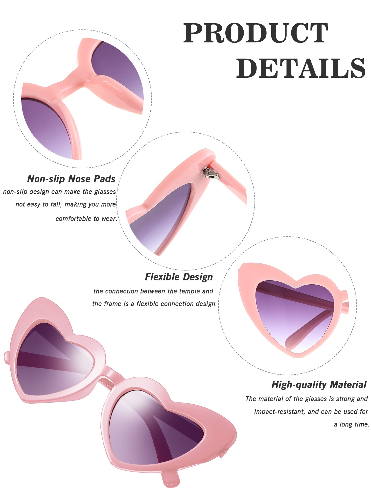 Frienda 9 Pairs Heart Shaped Sunglasses Bachelorette Heart Sunglasses for Women for Bachelorette Party Gift Favors(White Grey, Pink Grey)