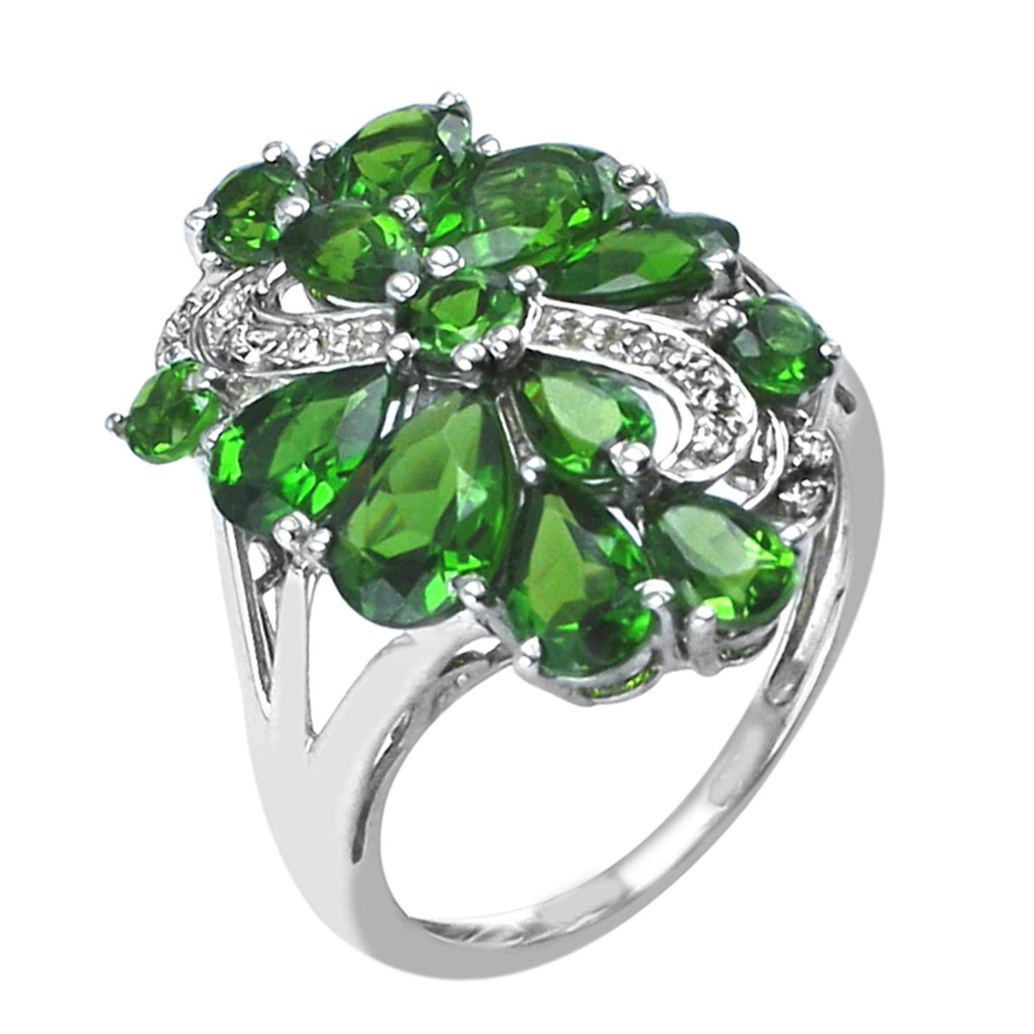 CARILLON Cluster Style 4.39 Ctw Chrome Diopside 925 Sterling Silver Women Christmas Ring (Sterling Silver, 10.5)