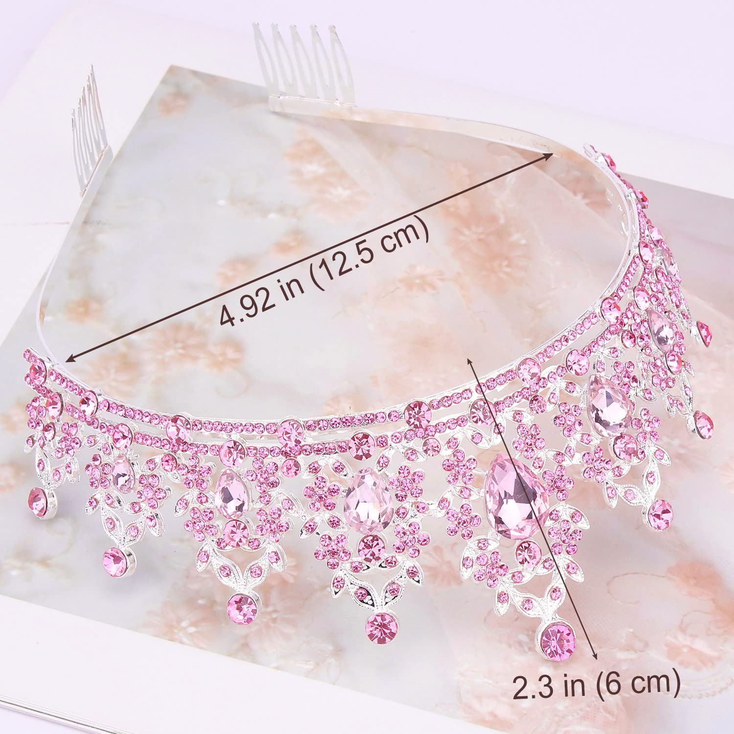 Didder Pink Crystal Tiaras for Women, Princess Crown with Comb Wedding Tiaras and Crowns for Women Tiaras for Girls Birthday Party Hair Accessories Bride Headband Bride for Prom Christmas