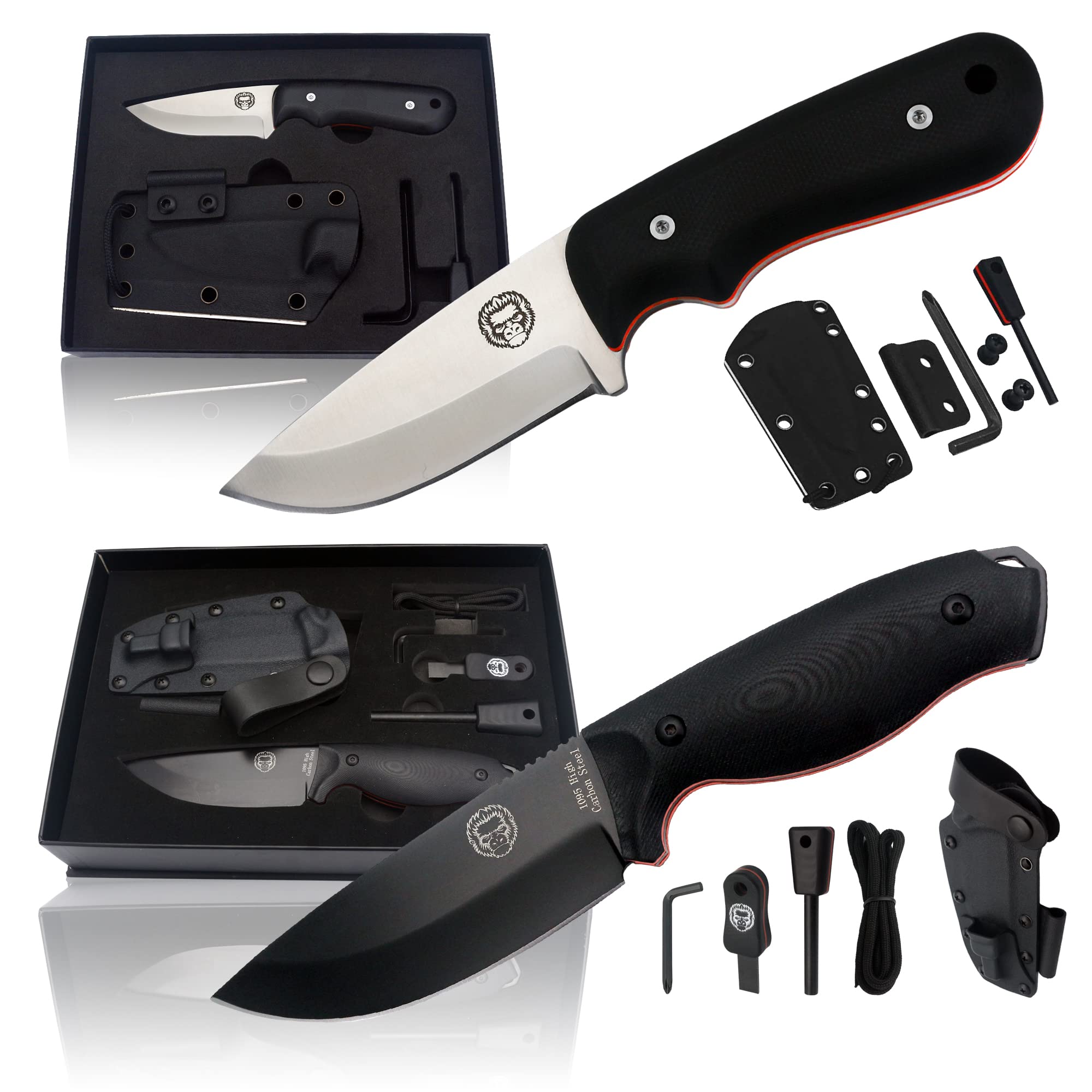 1095 High Carbon Survival Steel Knife Gift Set and EDC D2 Damascus Steel Neck Knife Bundle