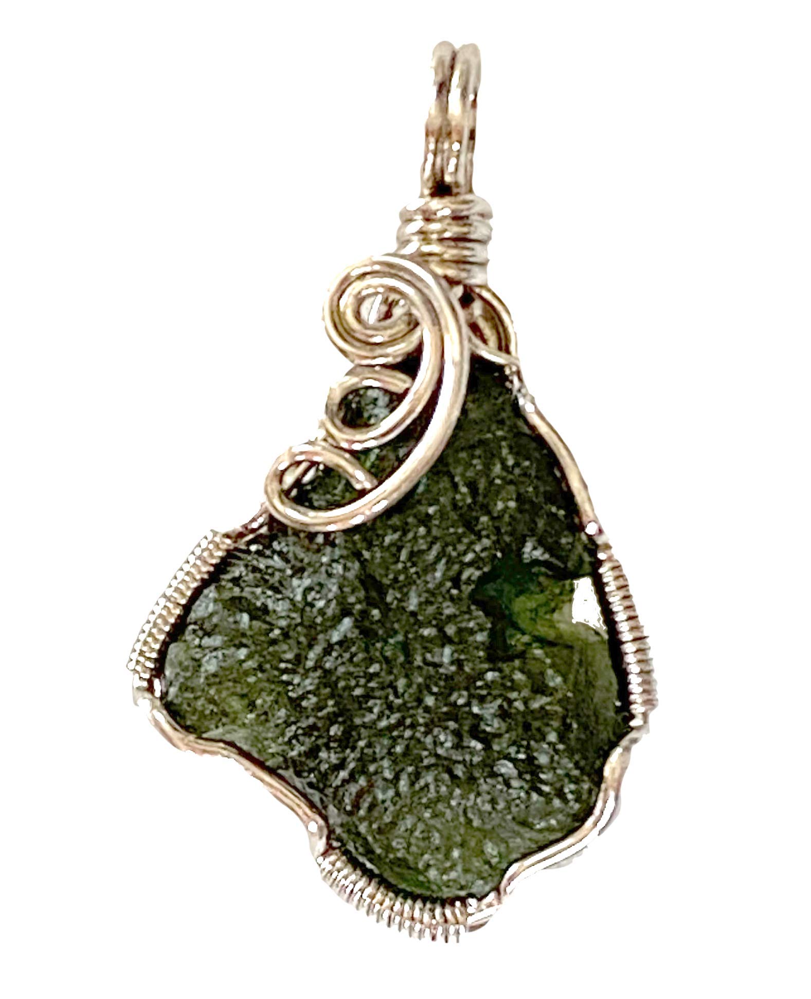 Wire Wrapped Moldavite Pendant | Small Size 25-30mm, green