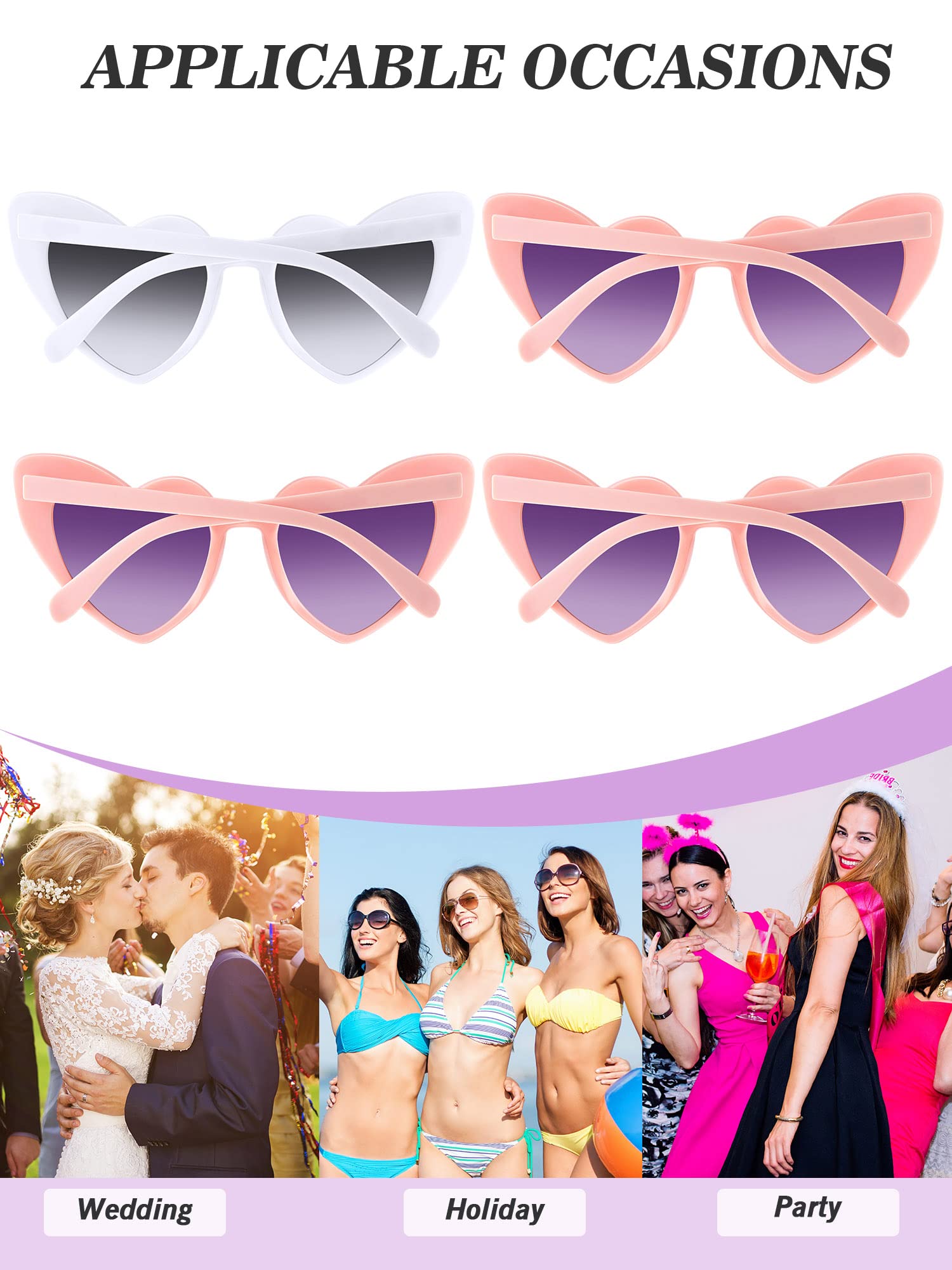 Frienda 9 Pairs Heart Shaped Sunglasses Bachelorette Heart Sunglasses for Women for Bachelorette Party Gift Favors(White Grey, Pink Grey)