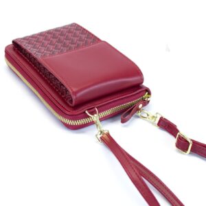 Small Crossbody Bag Phone Purse Handbag Card Zip Wallet Case Woven Leather Casual Daypack Satchel for Women(Glory Red)