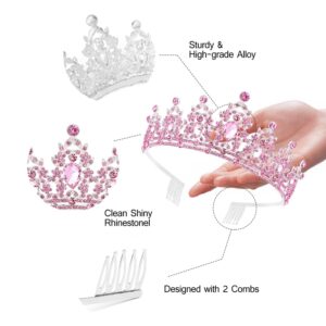 Didder Pink Crystal Tiaras for Women, Princess Crown with Comb Wedding Tiaras and Crowns for Women Tiaras for Girls Birthday Party Hair Accessories Bride Headband Bride for Prom Christmas